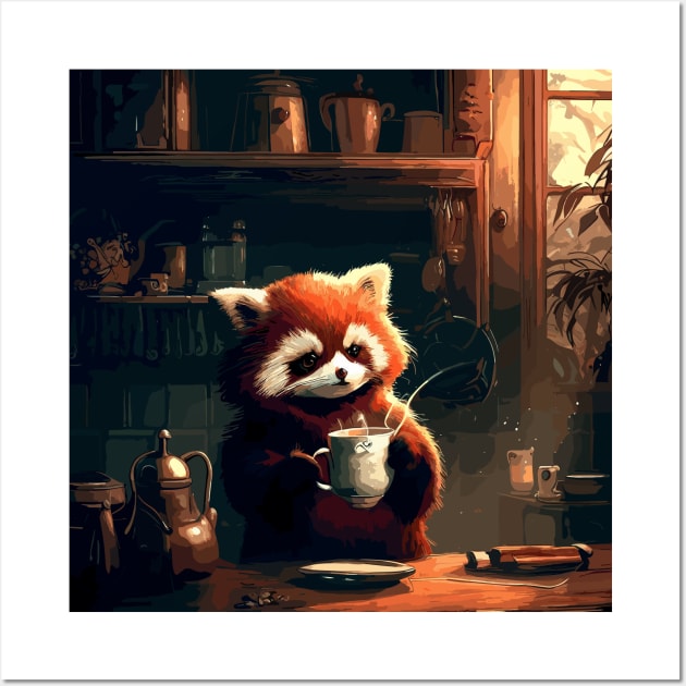 Red panda coffee break Wall Art by TomFrontierArt